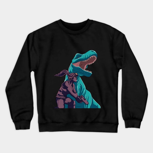 Huntress and Rex Crewneck Sweatshirt by NikSwiftDraws